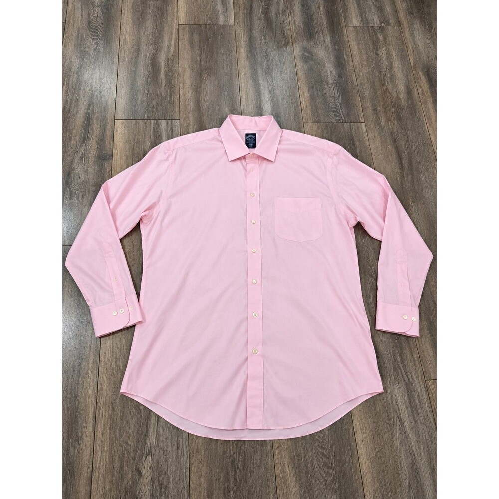 Brooks Brothers Mens 19 36/37 Pink Non Iron Stretch Supima Cotton Dress Shirt